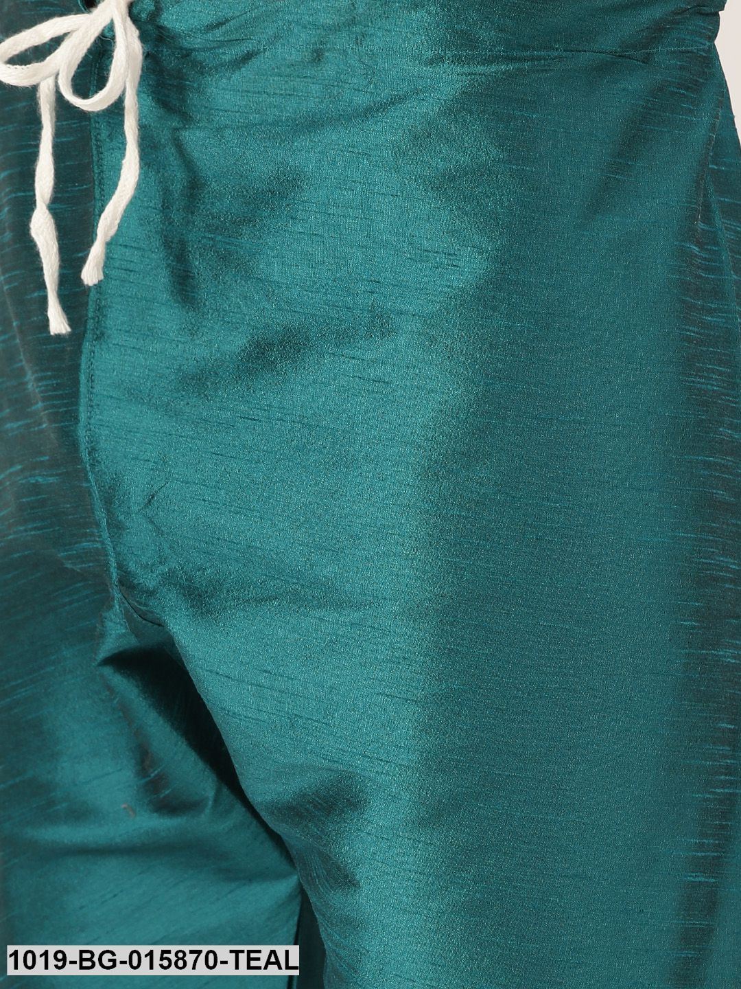 Men's Silk Blend Teal Green Kurta Pyjama & Peach Nehru jacket Combo
