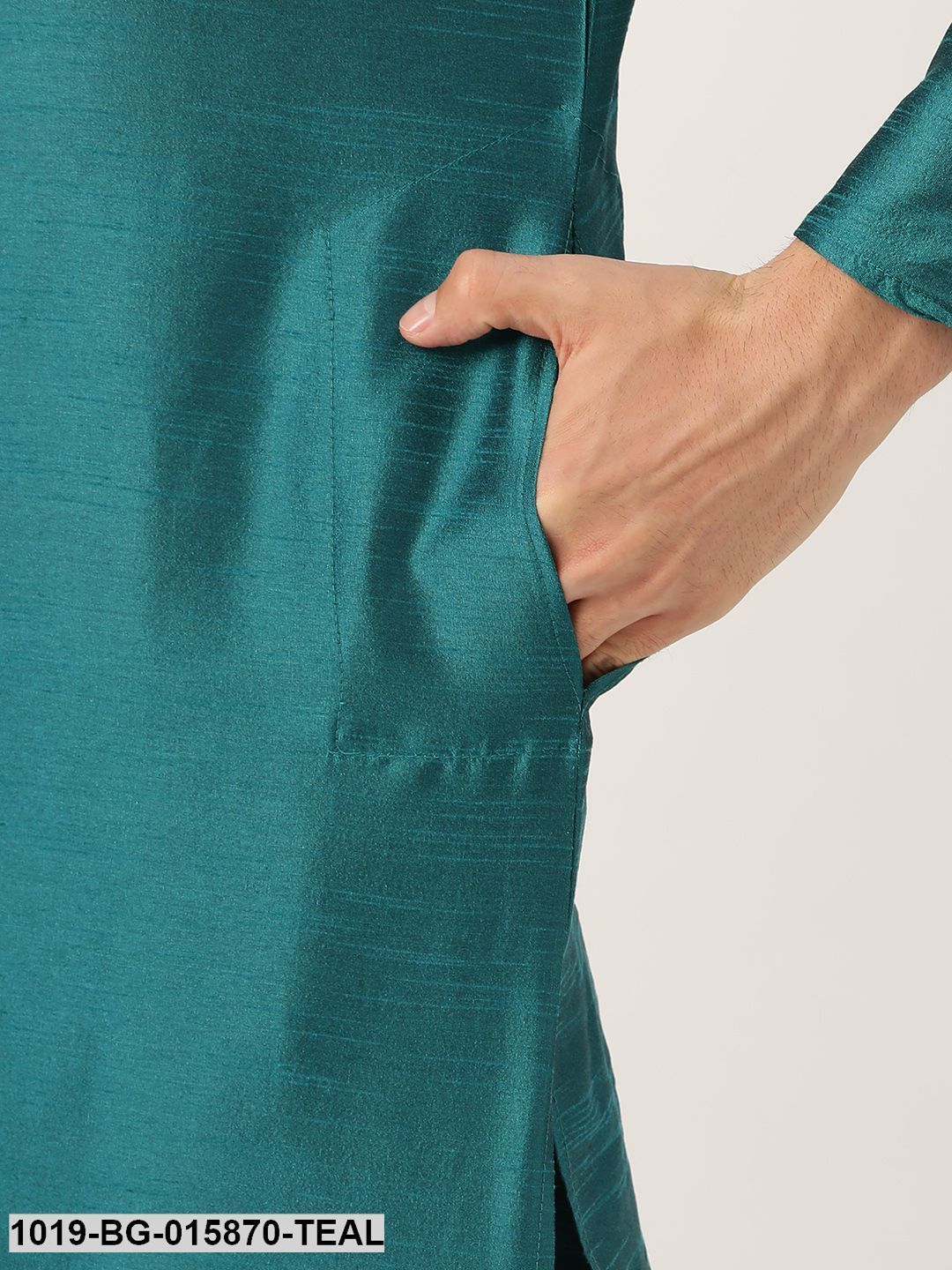 Men's Silk Blend Teal Green Kurta Pyjama & Peach Nehru jacket Combo