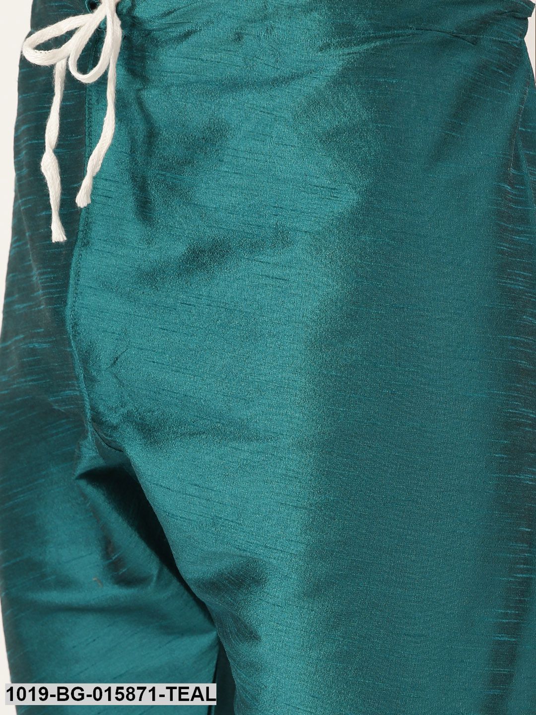 Men's Silk Blend Teal Green Kurta Pyjama & Peach Nehru jacket Combo