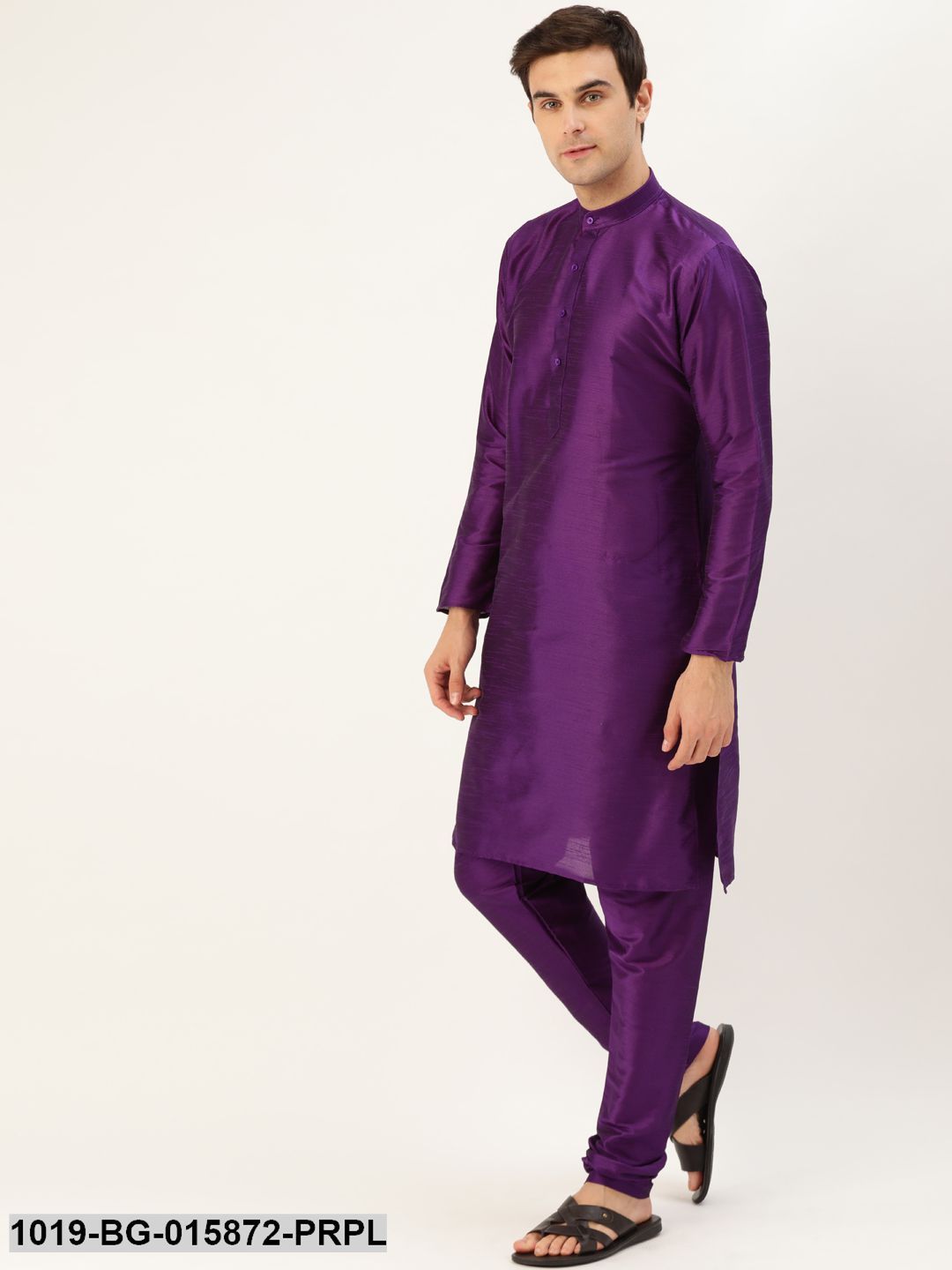 Men's Silk Blend Purple Kurta Pyjama & Wine Nehru jacket Combo