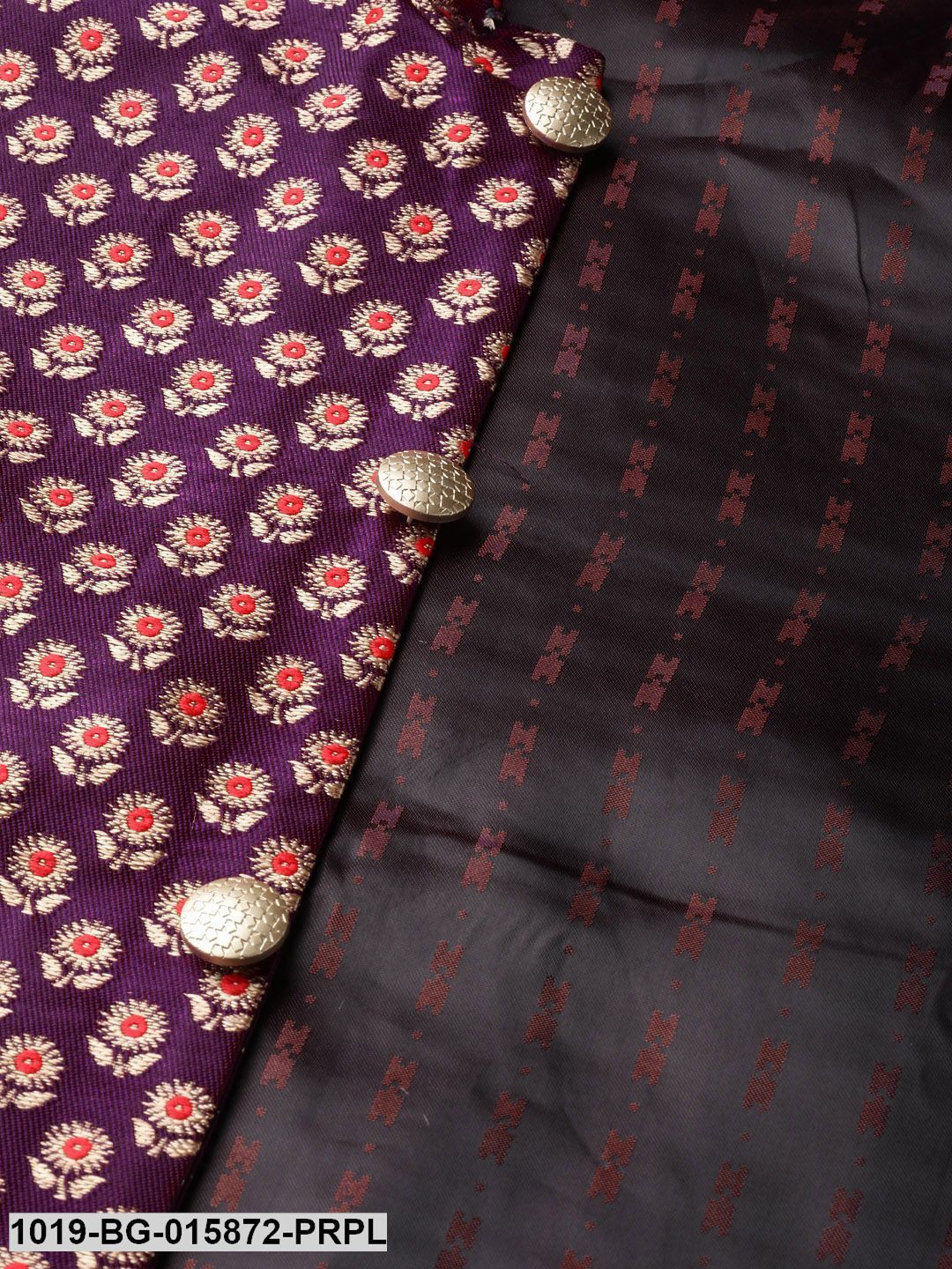 Men's Silk Blend Purple Kurta Pyjama & Wine Nehru jacket Combo