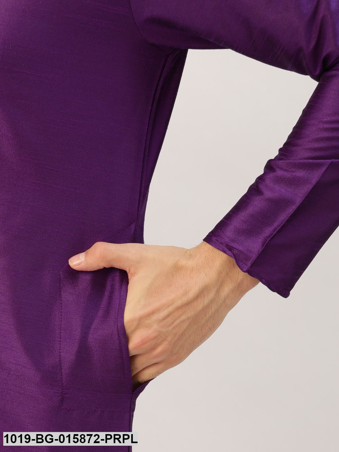 Men's Silk Blend Purple Kurta Pyjama & Wine Nehru jacket Combo