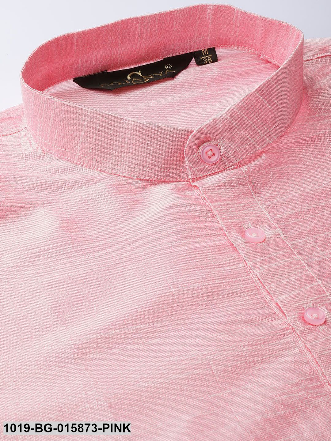Men's Silk Blend Pink Kurta Pyjama & Wine Nehru jacket Combo