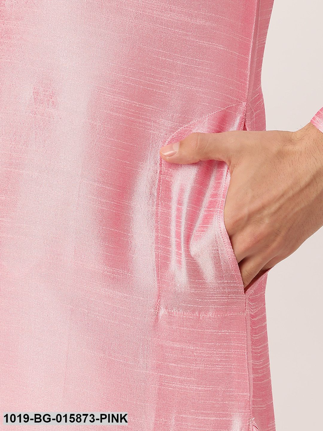 Men's Silk Blend Pink Kurta Pyjama & Wine Nehru jacket Combo