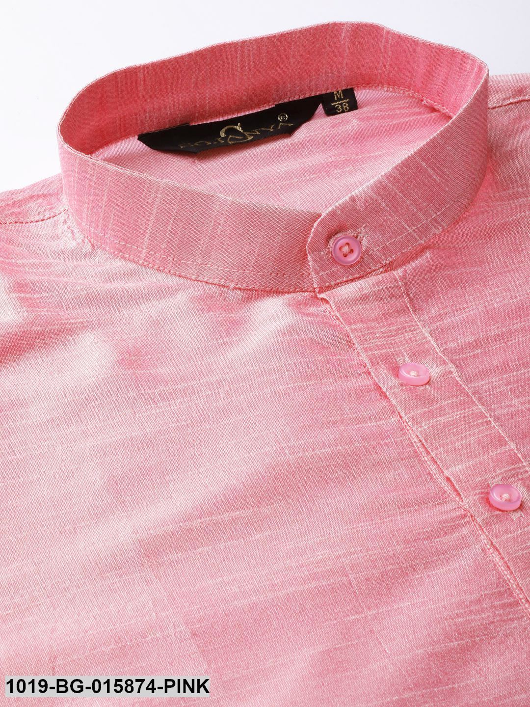 Men's Silk Blend Pink Kurta Pyjama & Charcoal Grey Nehru jacket Combo