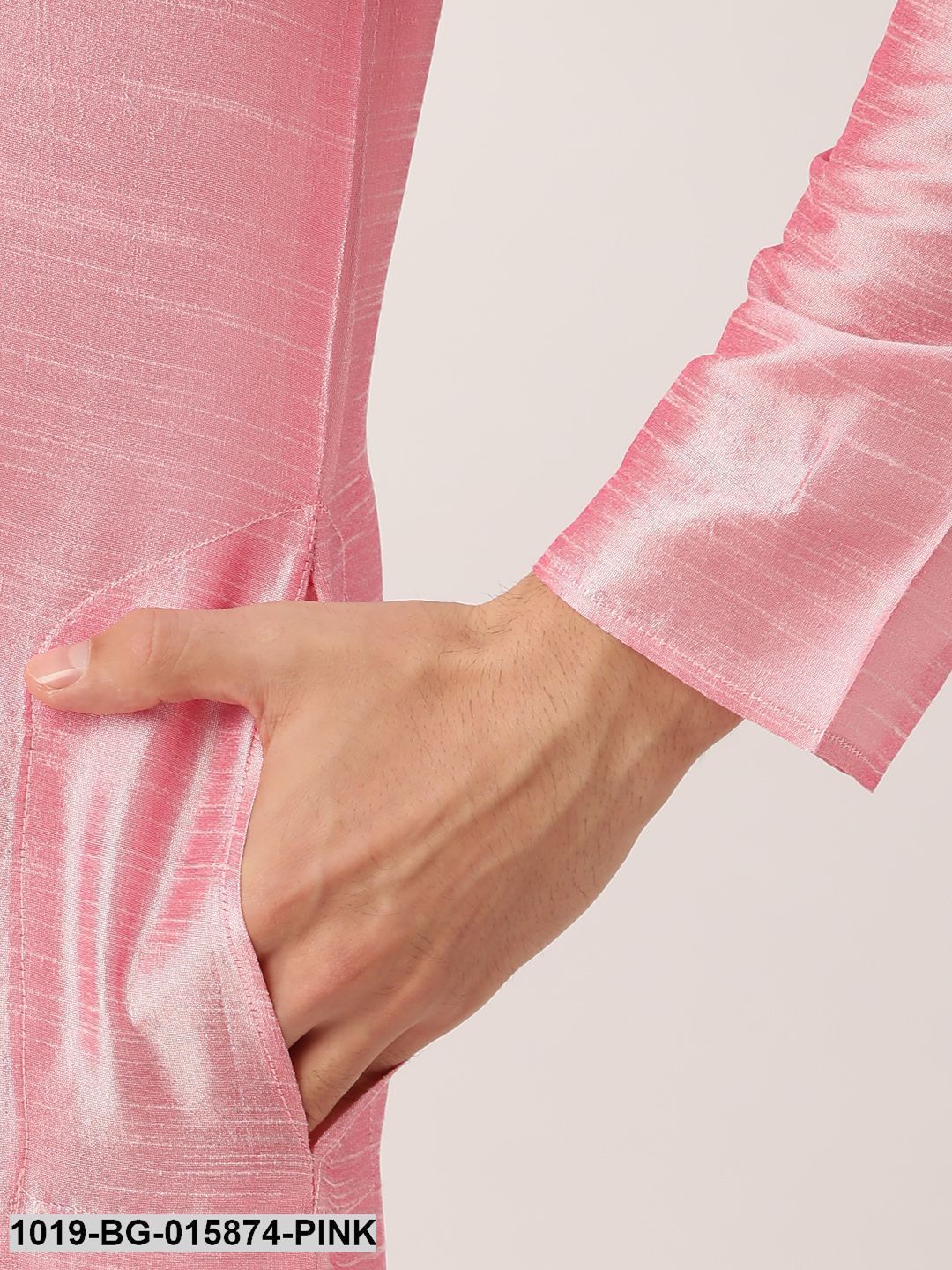 Men's Silk Blend Pink Kurta Pyjama & Charcoal Grey Nehru jacket Combo