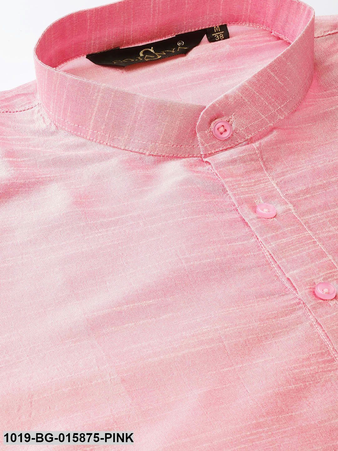 Men's Silk Blend Pink Kurta Pyjama & Navy Blue Nehru jacket Combo