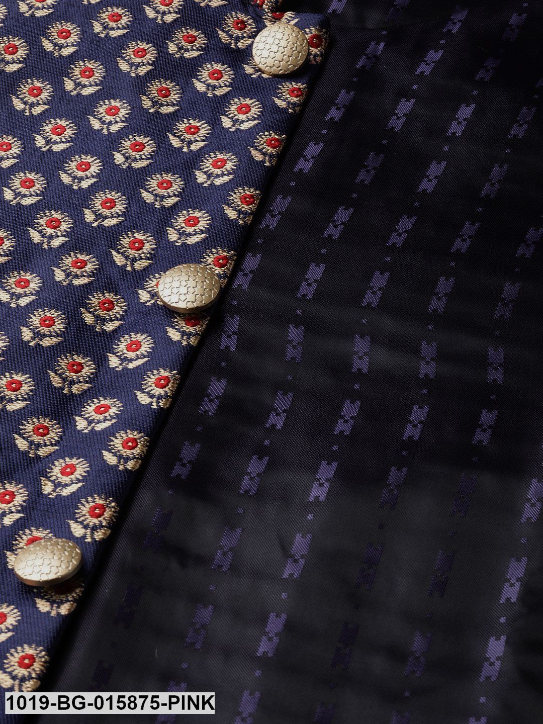 Men's Silk Blend Pink Kurta Pyjama & Navy Blue Nehru jacket Combo