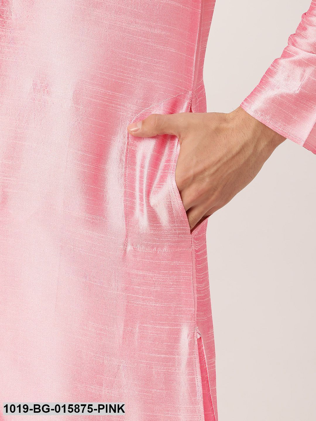 Men's Silk Blend Pink Kurta Pyjama & Navy Blue Nehru jacket Combo