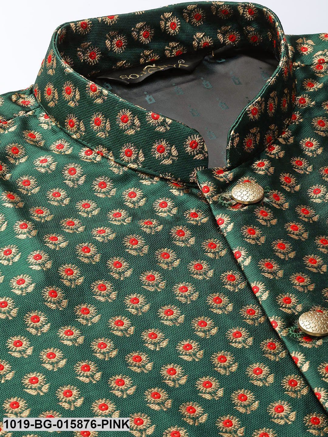Men's Silk Blend Pink Kurta Pyjama & Dark Green Nehru jacket Combo