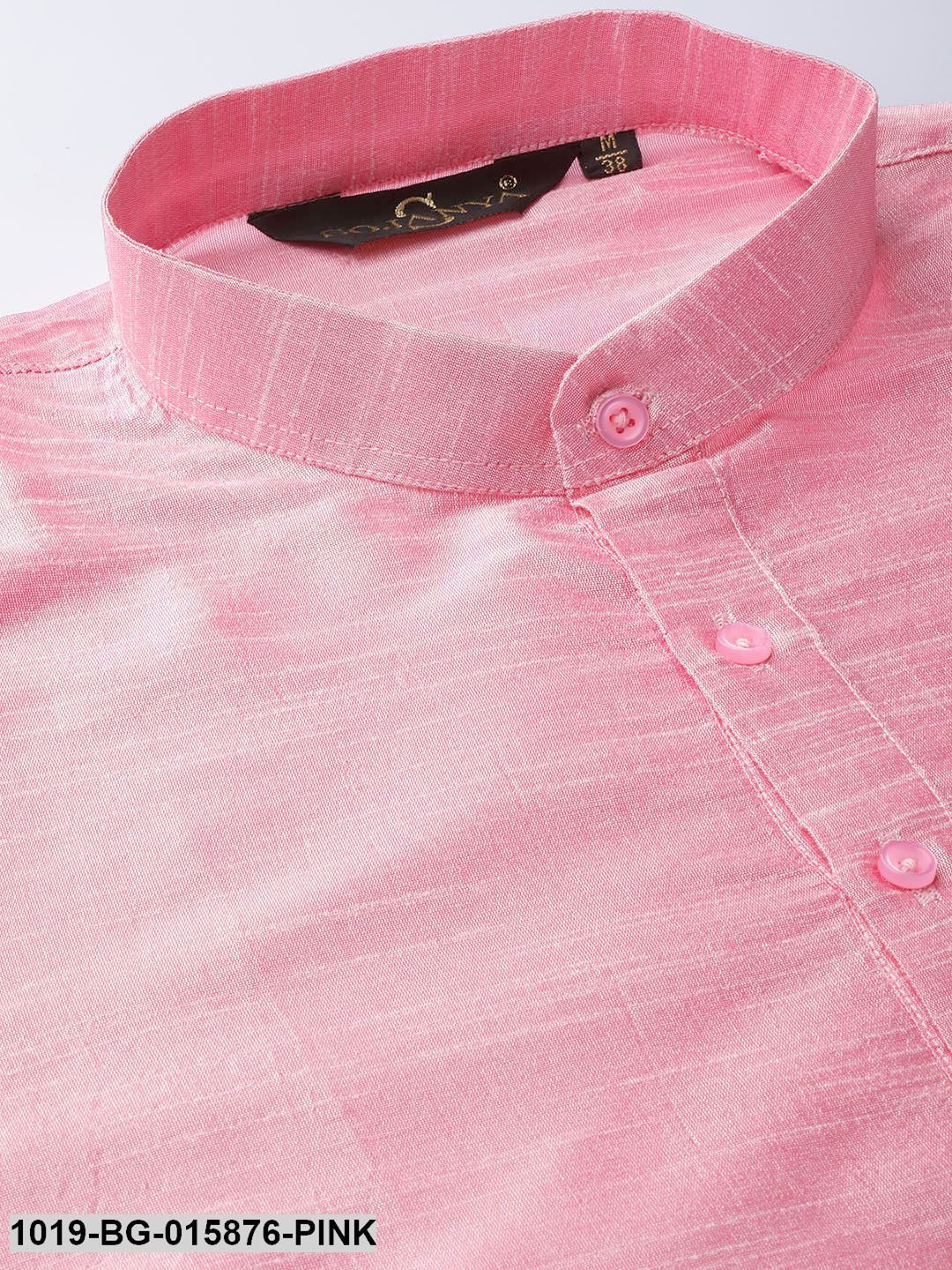 Men's Silk Blend Pink Kurta Pyjama & Dark Green Nehru jacket Combo