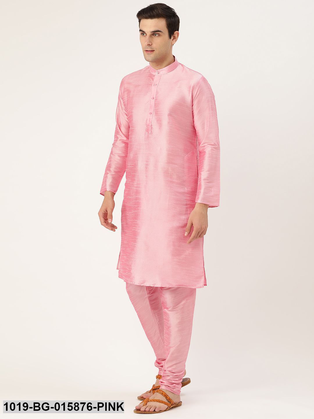 Men's Silk Blend Pink Kurta Pyjama & Dark Green Nehru jacket Combo