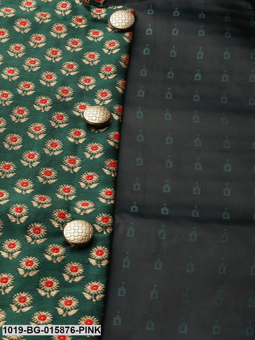 Men's Silk Blend Pink Kurta Pyjama & Dark Green Nehru jacket Combo