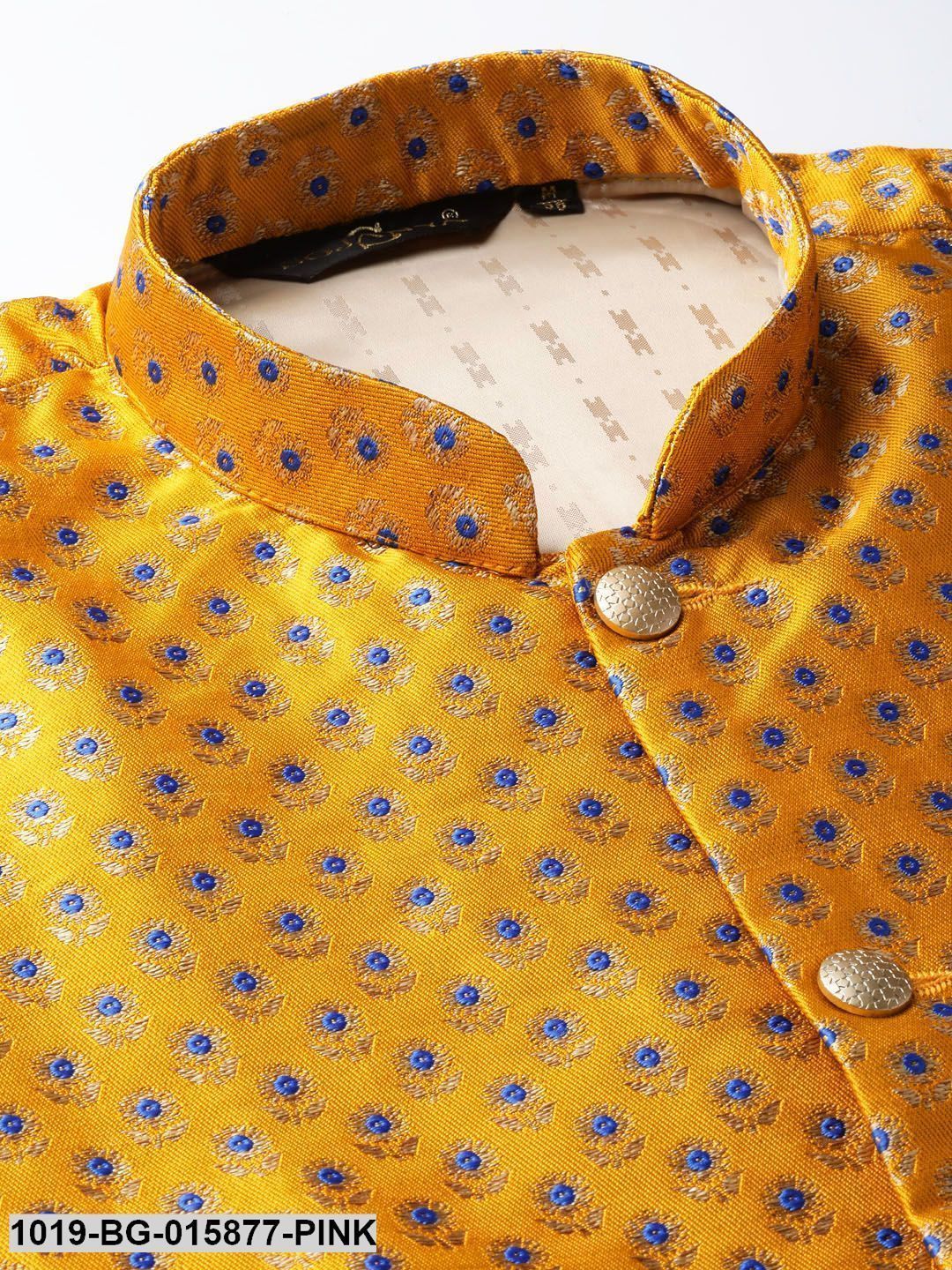 Men's Silk Blend Pink Kurta Pyjama & Mustard Nehru jacket Combo