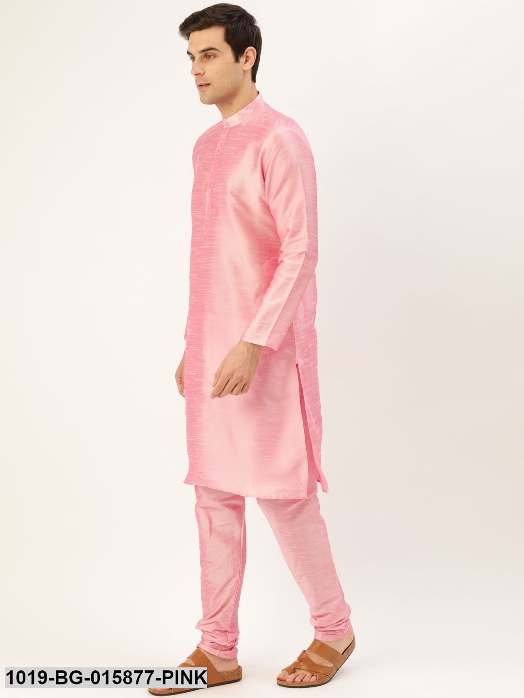 Men's Silk Blend Pink Kurta Pyjama & Mustard Nehru jacket Combo