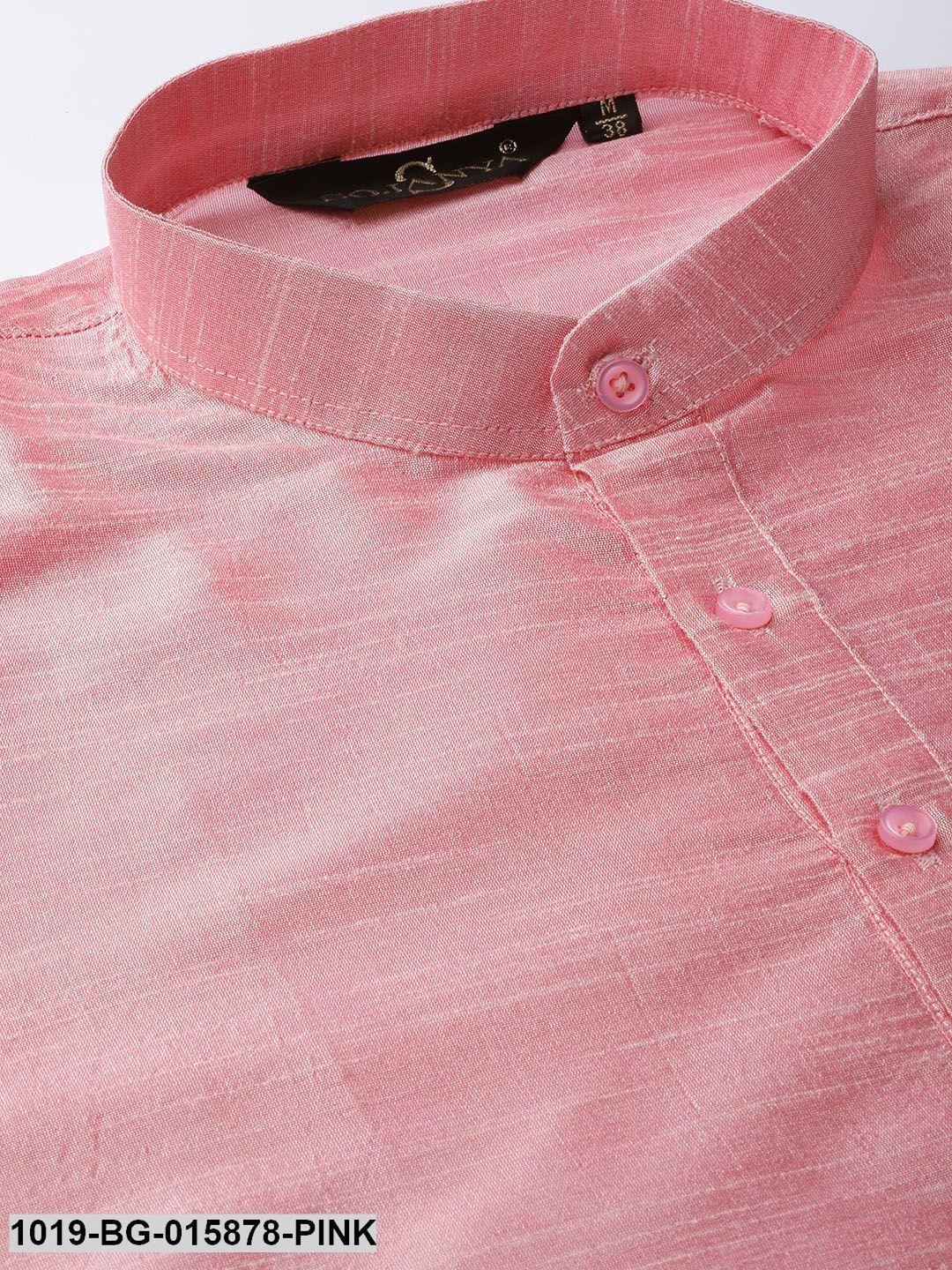 Men's Silk Blend Pink Kurta Pyjama & Peach Nehru jacket Combo