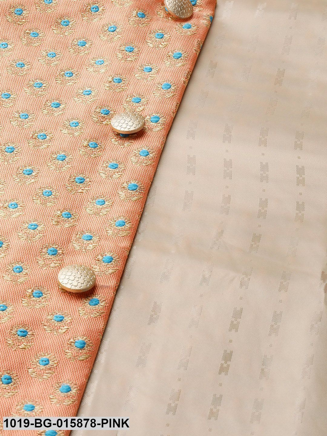 Men's Silk Blend Pink Kurta Pyjama & Peach Nehru jacket Combo