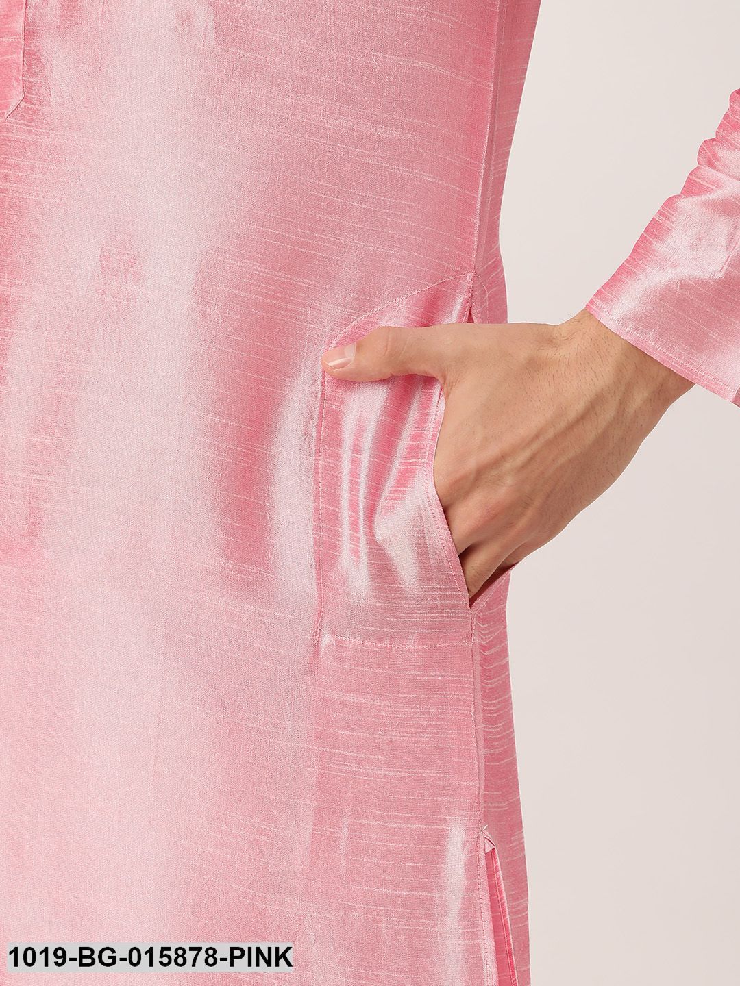 Men's Silk Blend Pink Kurta Pyjama & Peach Nehru jacket Combo