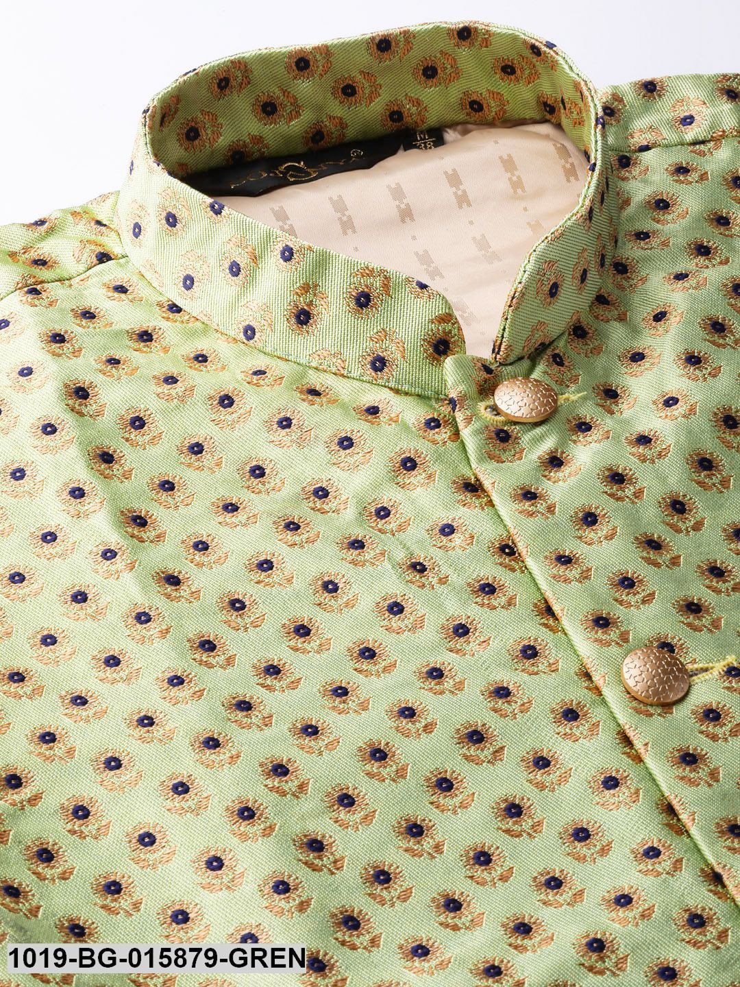 Men's Silk Blend Green Kurta Pyjama & Pista Green Nehru jacket Combo
