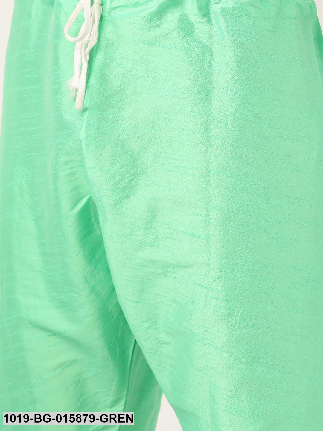 Men's Silk Blend Green Kurta Pyjama & Pista Green Nehru jacket Combo