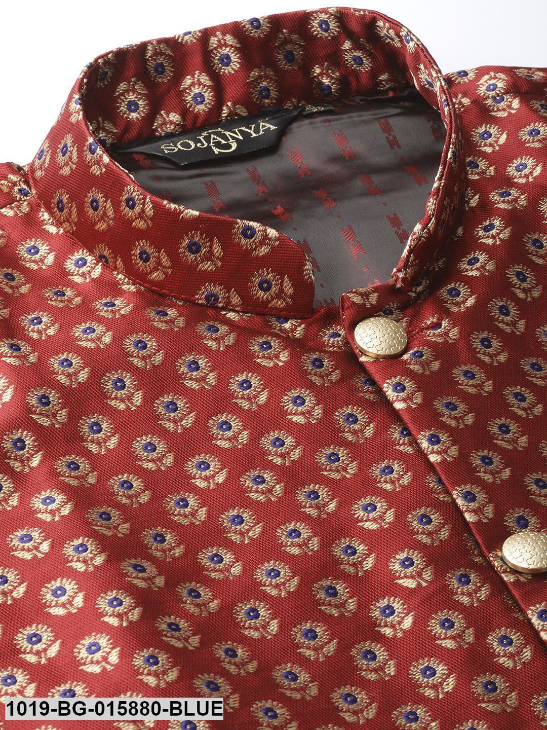 Men's Silk Blend Royal Blue Kurta Pyjama & Maroon Nehru jacket Combo