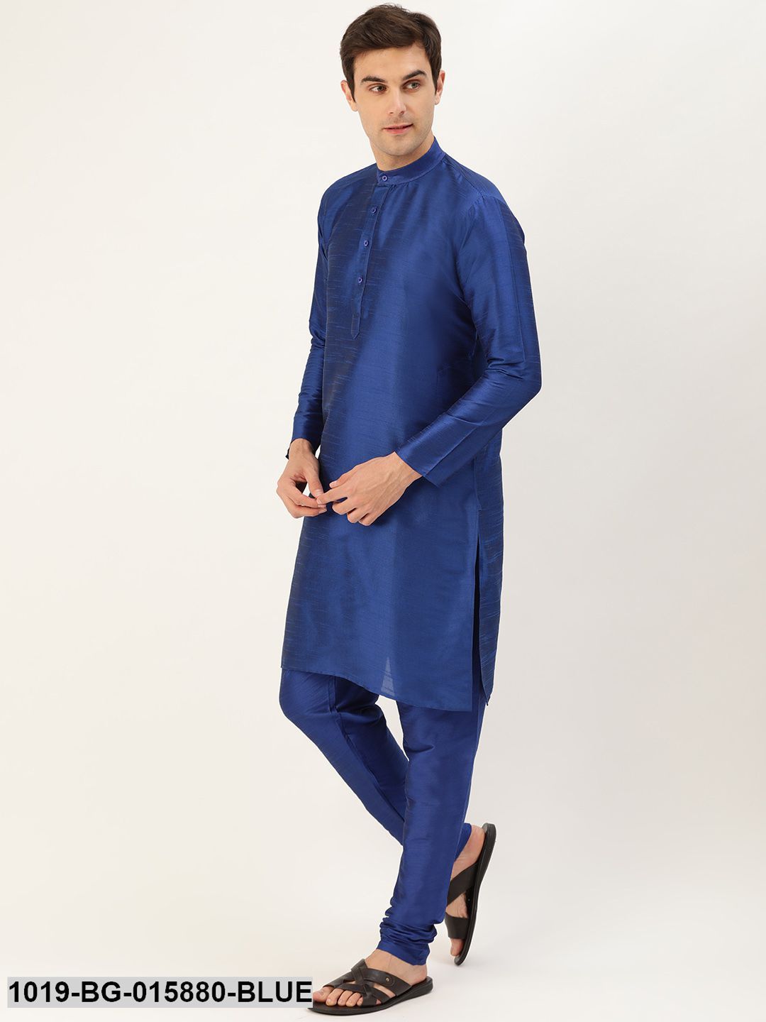 Men's Silk Blend Royal Blue Kurta Pyjama & Maroon Nehru jacket Combo