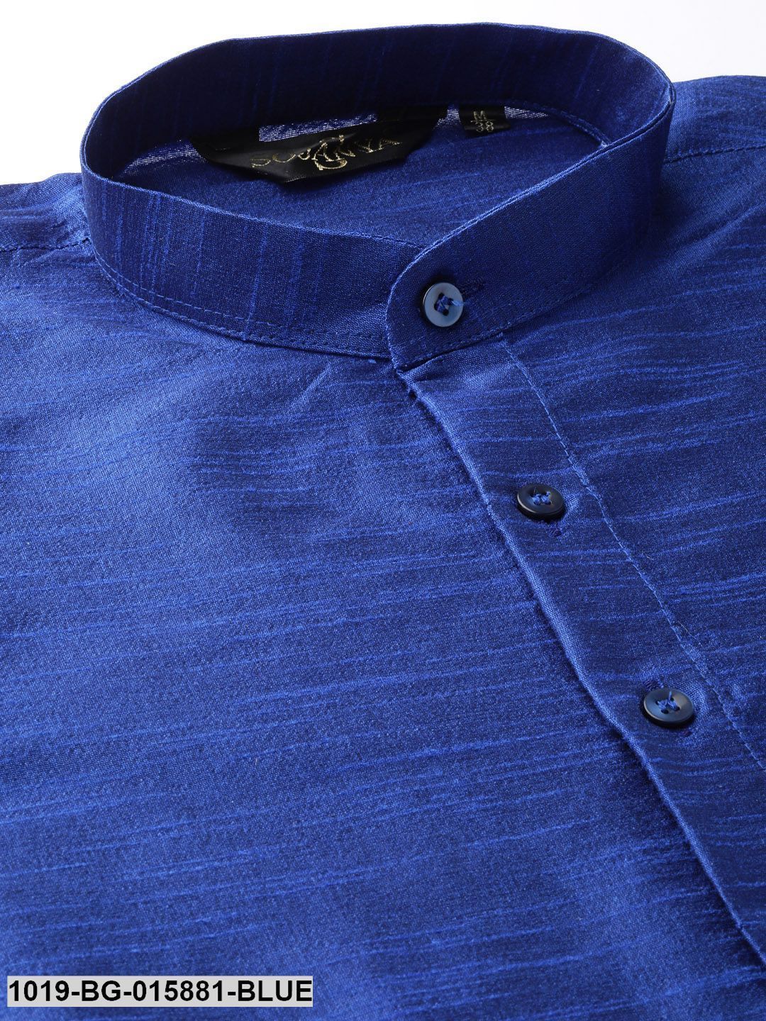 Men's Silk Blend Royal Blue Kurta Pyjama & Mustard Nehru jacket Combo
