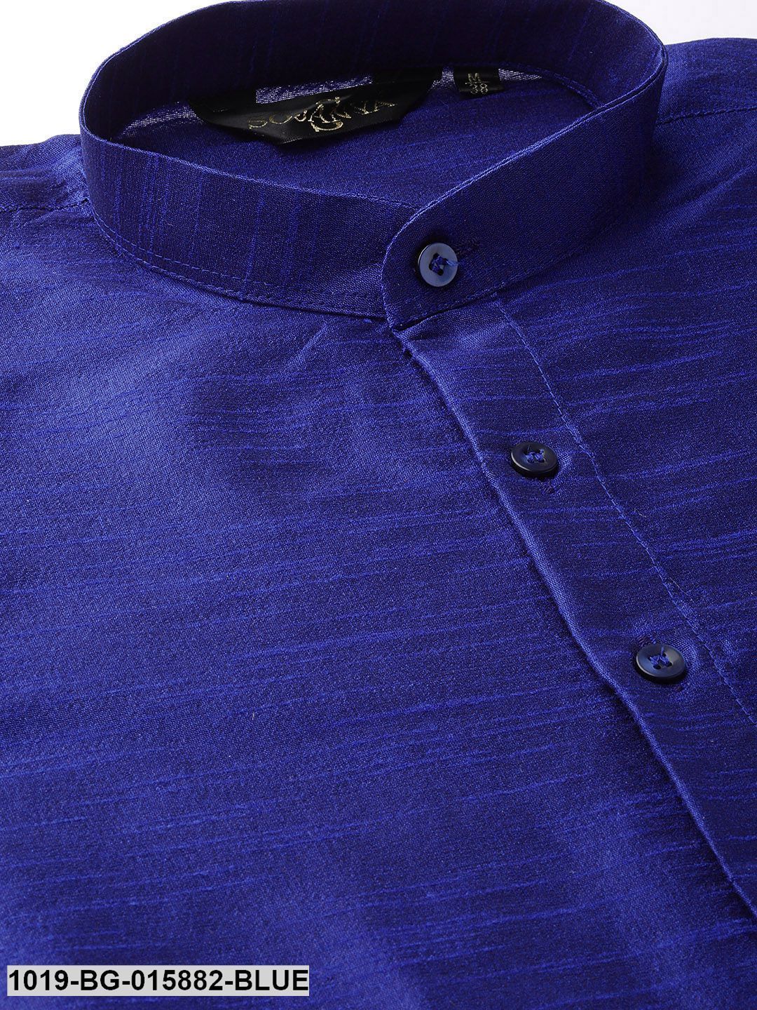 Men's Silk Blend Royal Blue Kurta Pyjama & Peach Nehru jacket Combo