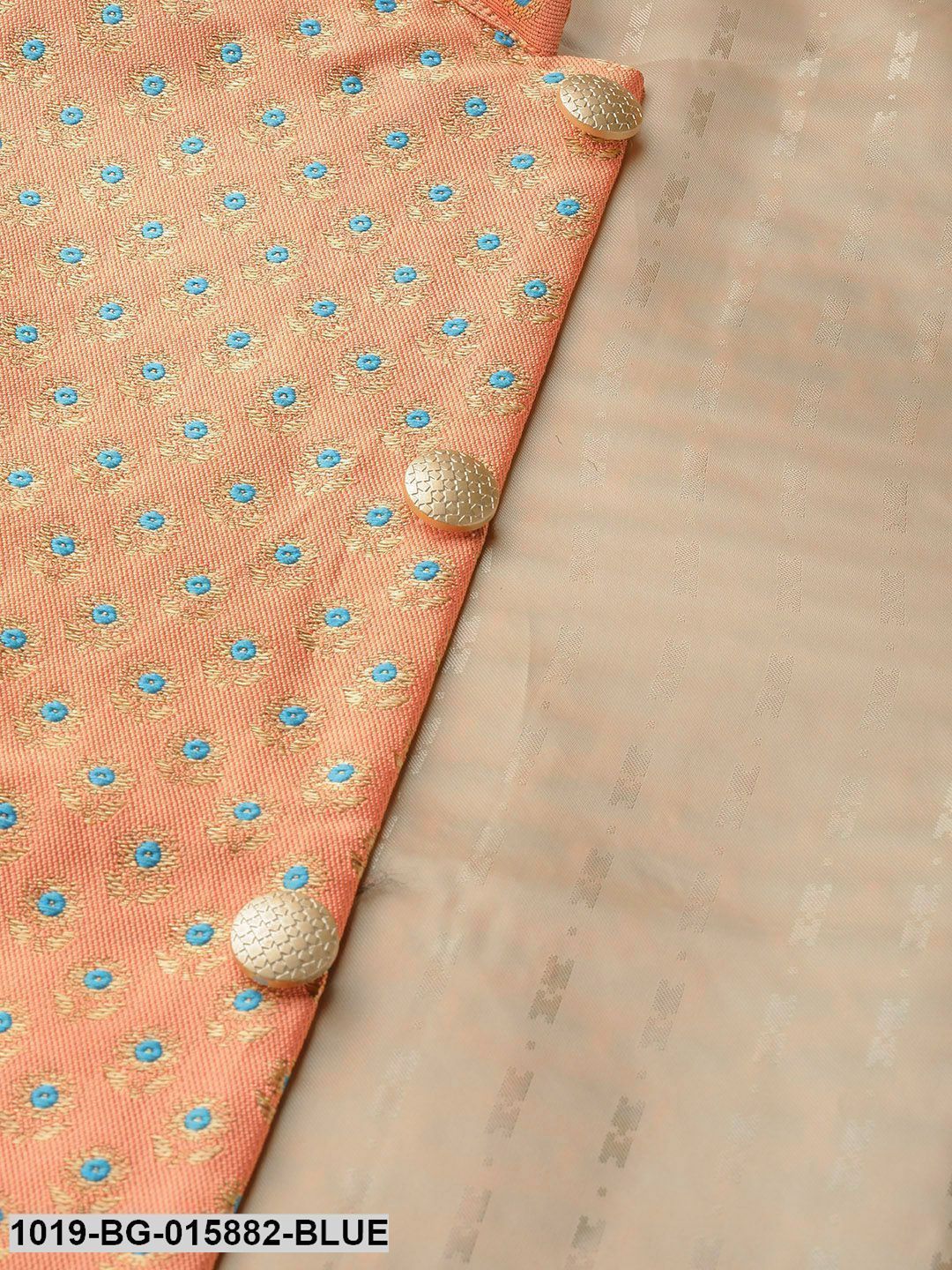 Men's Silk Blend Royal Blue Kurta Pyjama & Peach Nehru jacket Combo