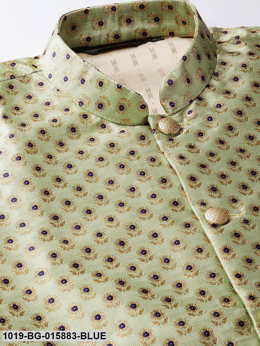 Men's Silk Blend Royal Blue Kurta Pyjama & Pista Green Nehru jacket Combo