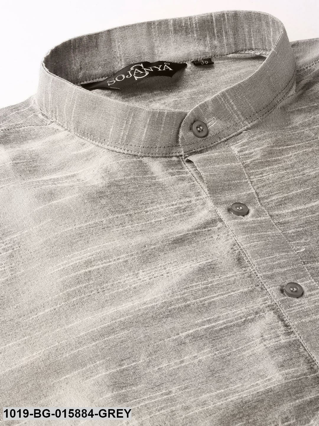 Men's Silk Blend Grey Kurta Pyjama & Charcoal Grey Nehru jacket Combo