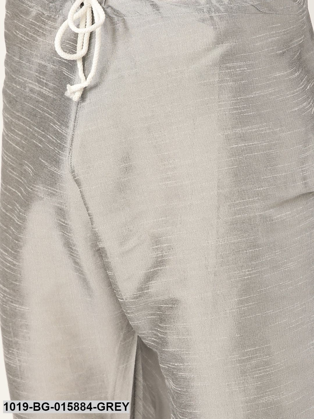 Men's Silk Blend Grey Kurta Pyjama & Charcoal Grey Nehru jacket Combo