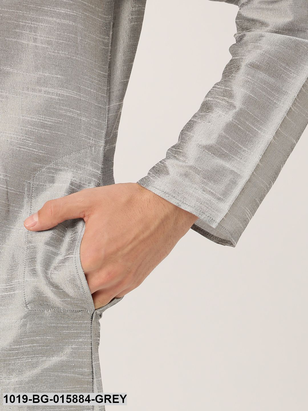 Men's Silk Blend Grey Kurta Pyjama & Charcoal Grey Nehru jacket Combo