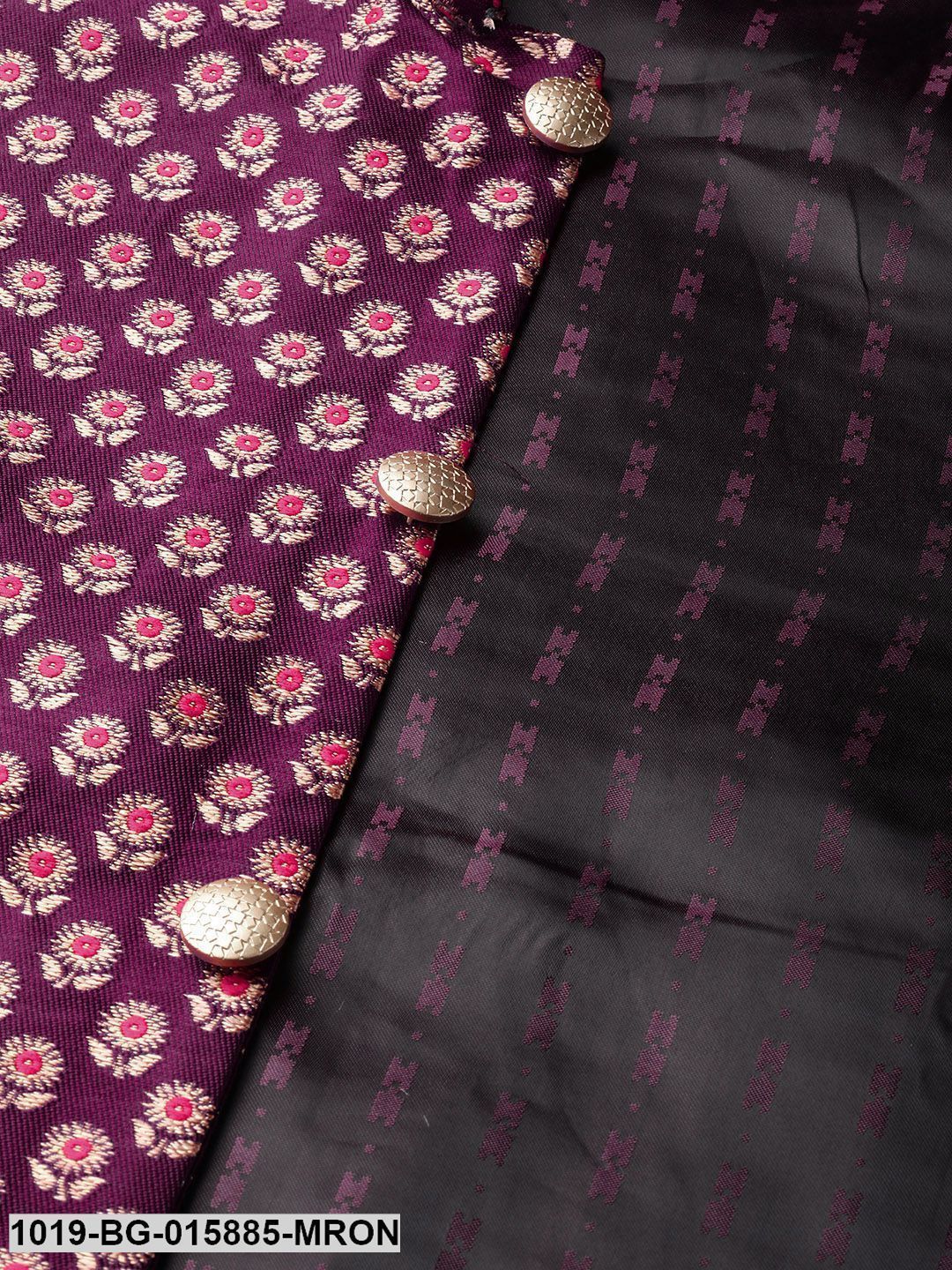 Men's Silk Blend Maroon Kurta Pyjama & Wine Nehru jacket Combo