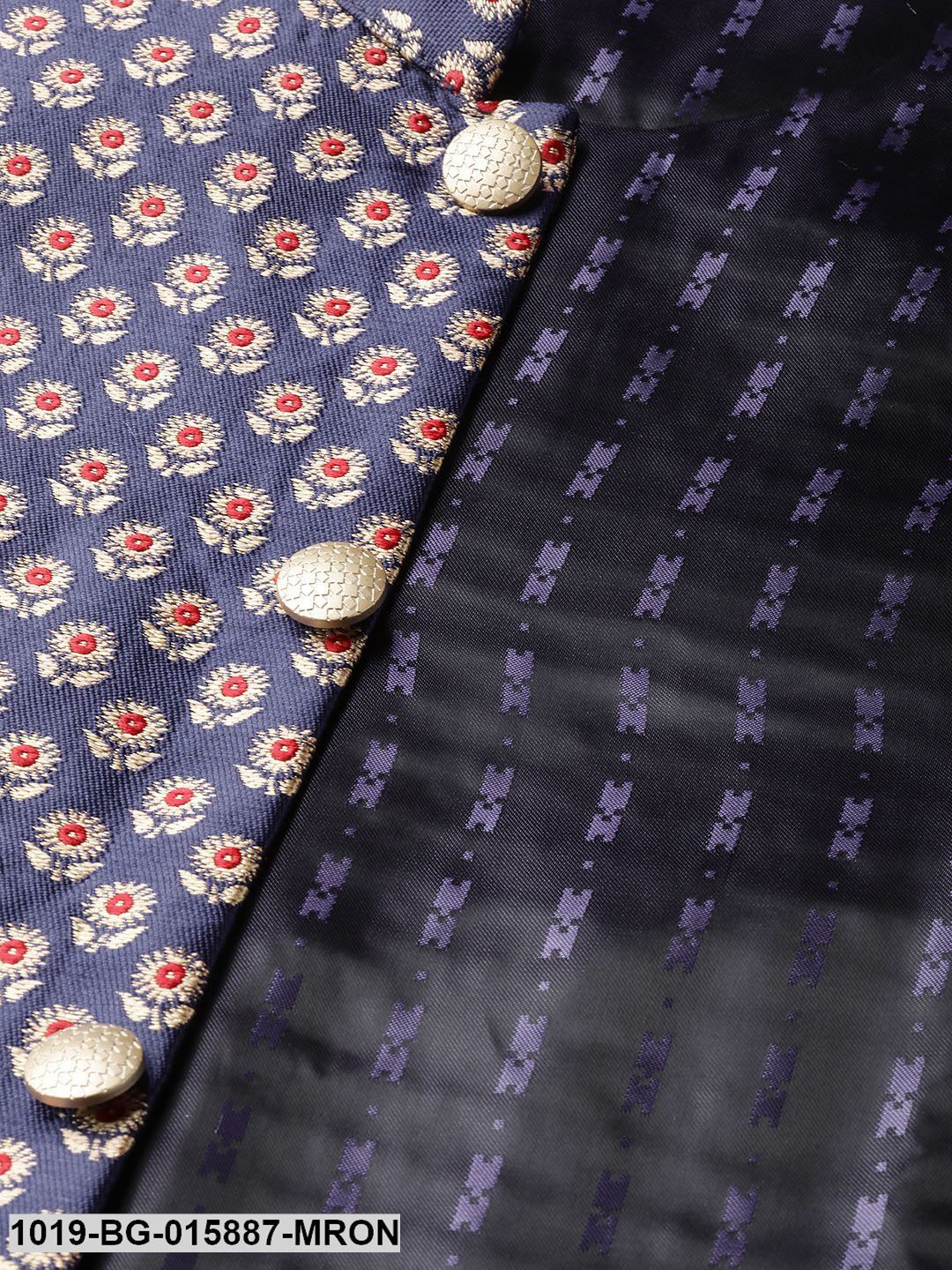 Men's Silk Blend Maroon Kurta Pyjama & Navy Blue Nehru jacket Combo