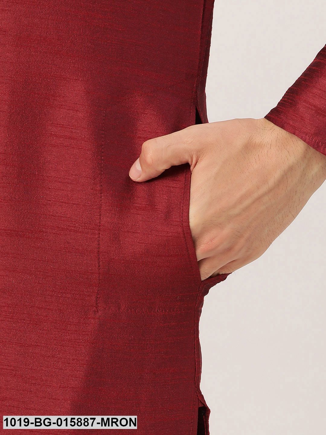 Men's Silk Blend Maroon Kurta Pyjama & Navy Blue Nehru jacket Combo