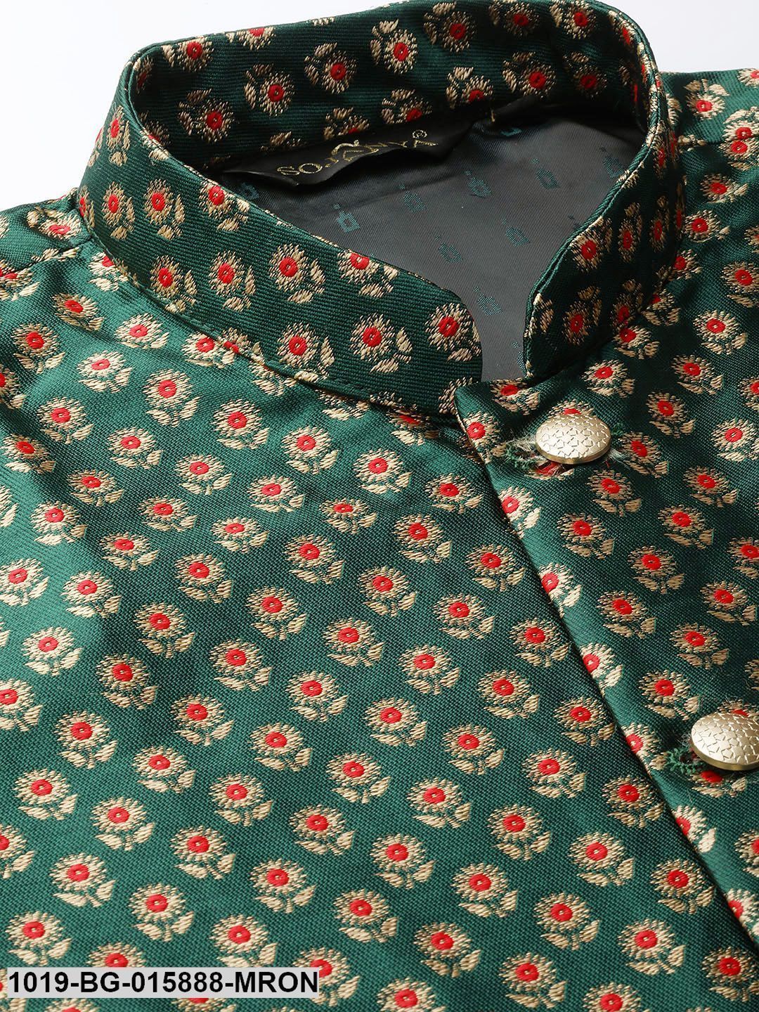 Men's Silk Blend Maroon Kurta Pyjama & Dark Green Nehru jacket Combo