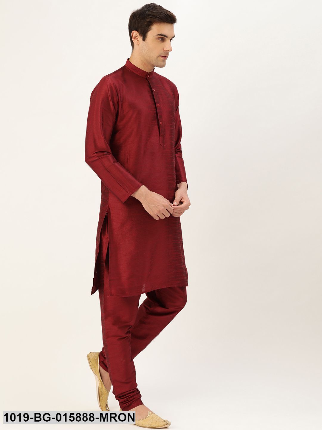 Men's Silk Blend Maroon Kurta Pyjama & Dark Green Nehru jacket Combo