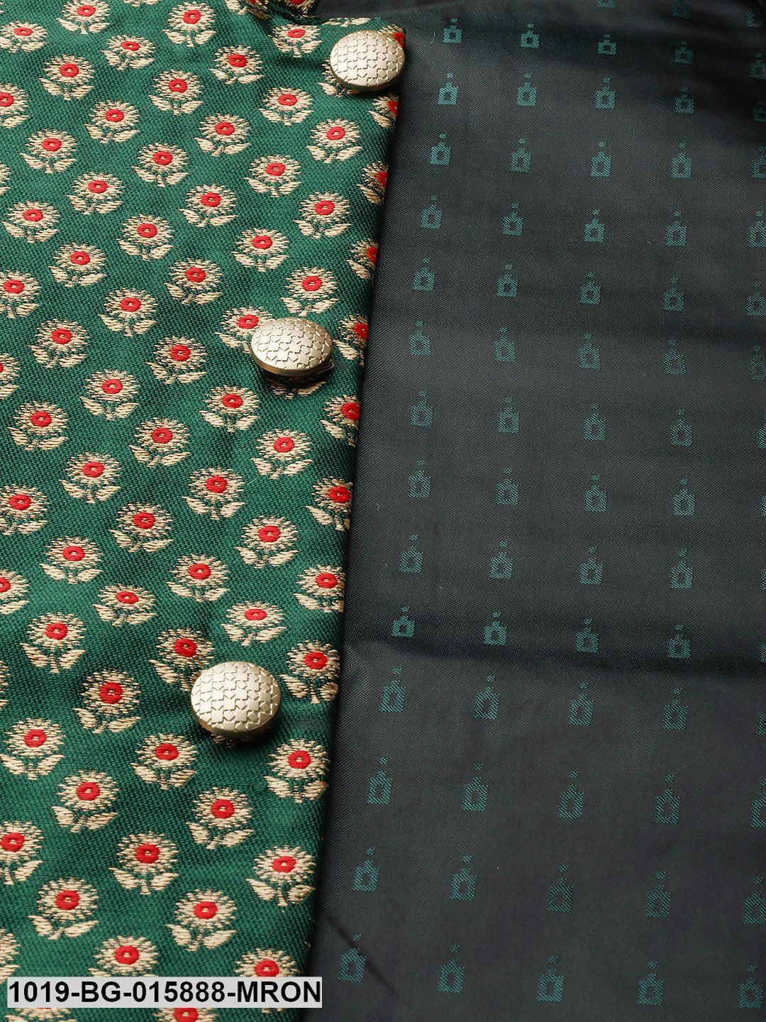 Men's Silk Blend Maroon Kurta Pyjama & Dark Green Nehru jacket Combo