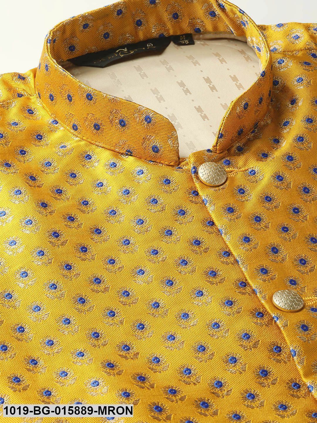 Men's Silk Blend Maroon Kurta Pyjama & Mustard Nehru jacket Combo