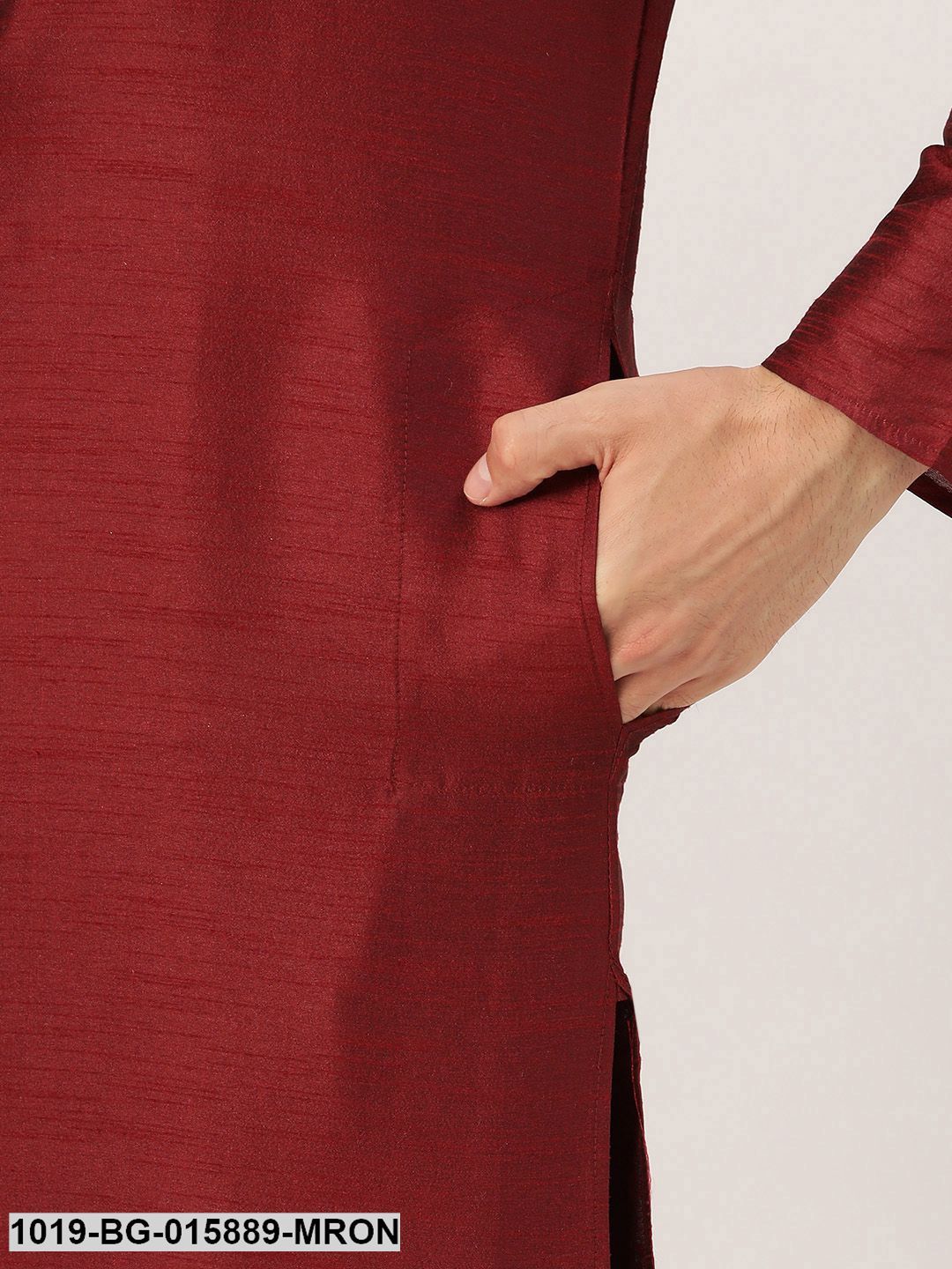 Men's Silk Blend Maroon Kurta Pyjama & Mustard Nehru jacket Combo