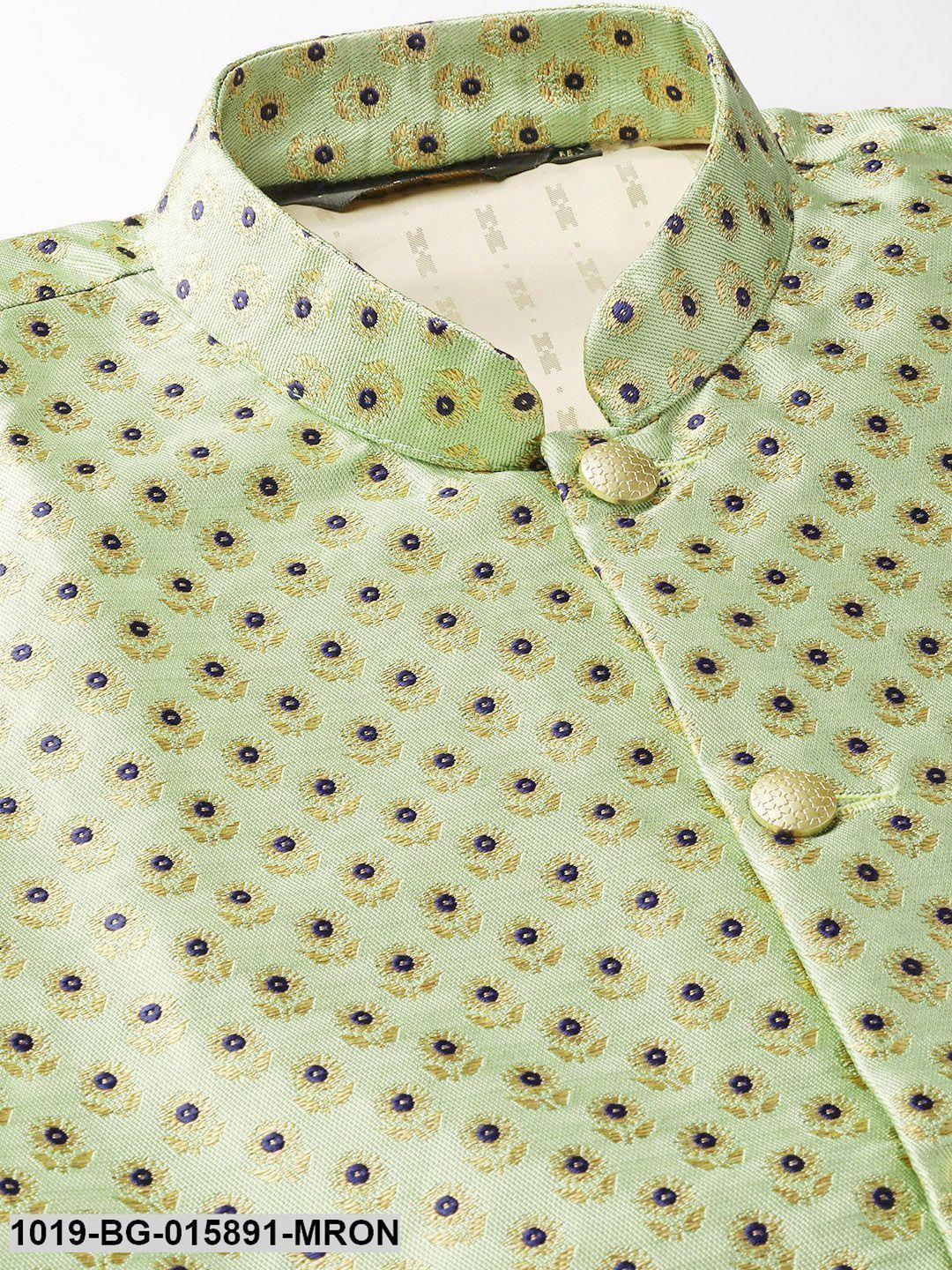 Men's Silk Blend Maroon Kurta Pyjama & Pista Green Nehru jacket Combo