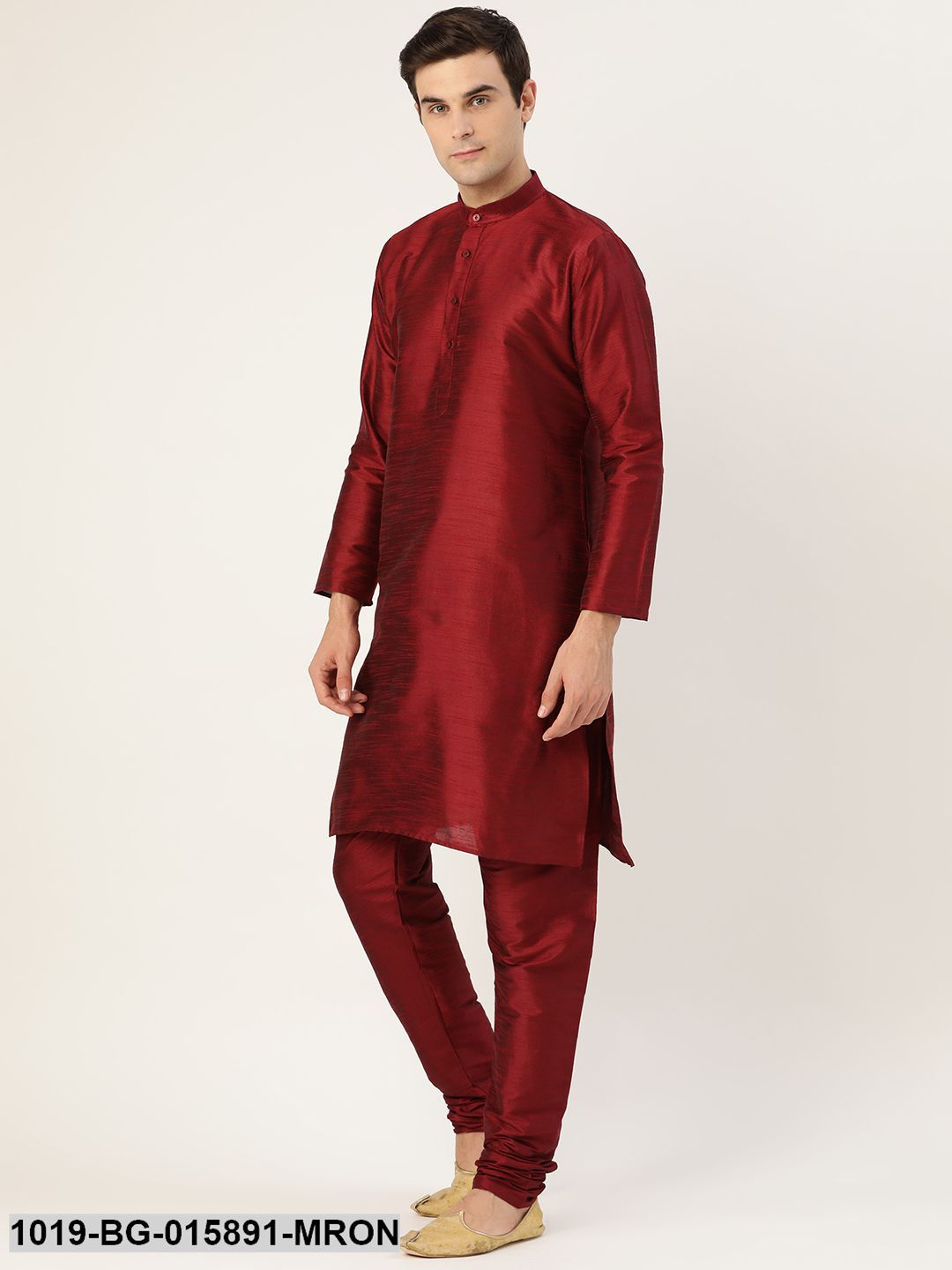 Men's Silk Blend Maroon Kurta Pyjama & Pista Green Nehru jacket Combo