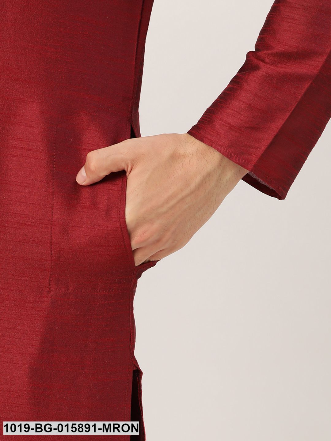 Men's Silk Blend Maroon Kurta Pyjama & Pista Green Nehru jacket Combo