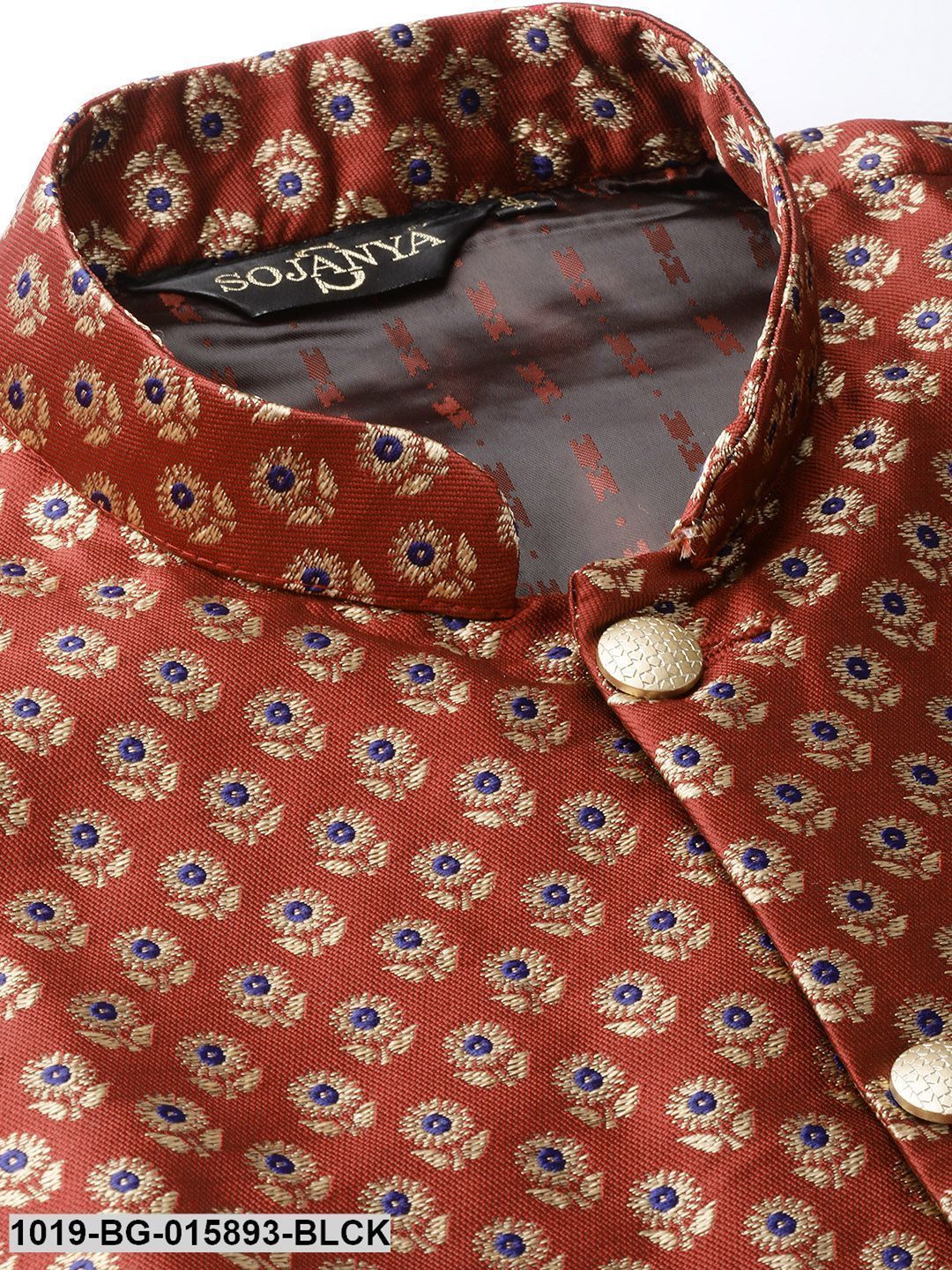 Men's Silk Blend Black Kurta Pyjama & Maroon Nehru jacket Combo