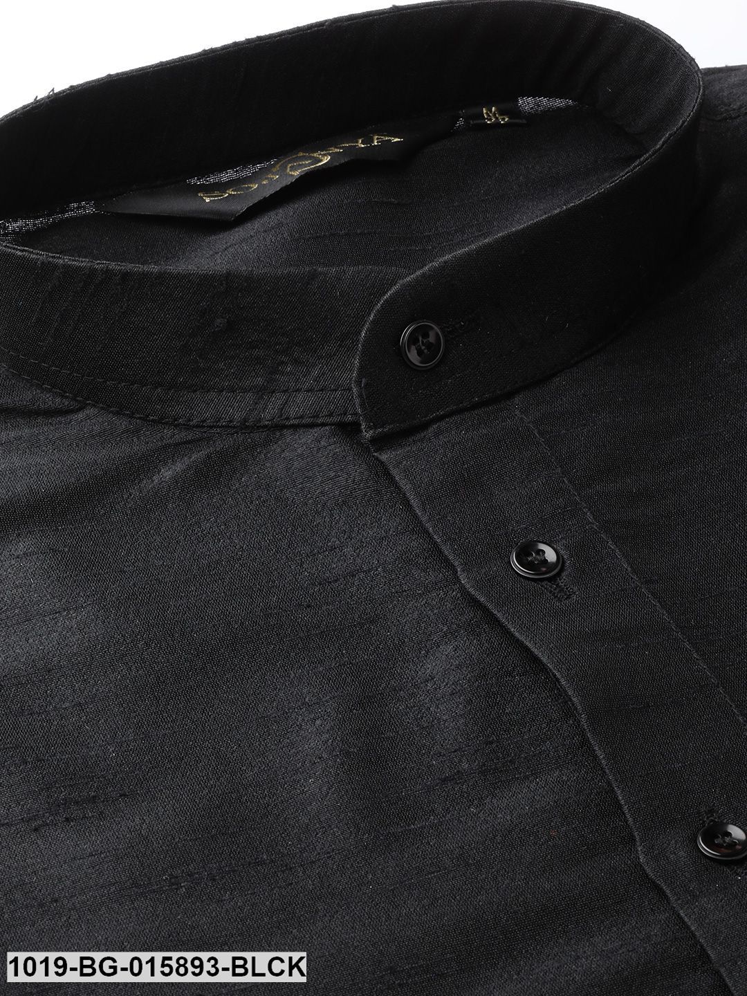 Men's Silk Blend Black Kurta Pyjama & Maroon Nehru jacket Combo