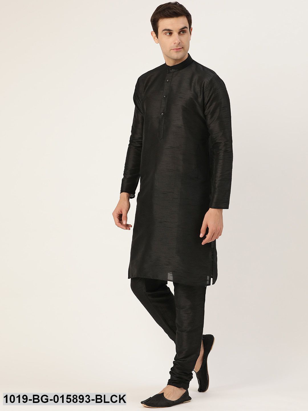Men's Silk Blend Black Kurta Pyjama & Maroon Nehru jacket Combo