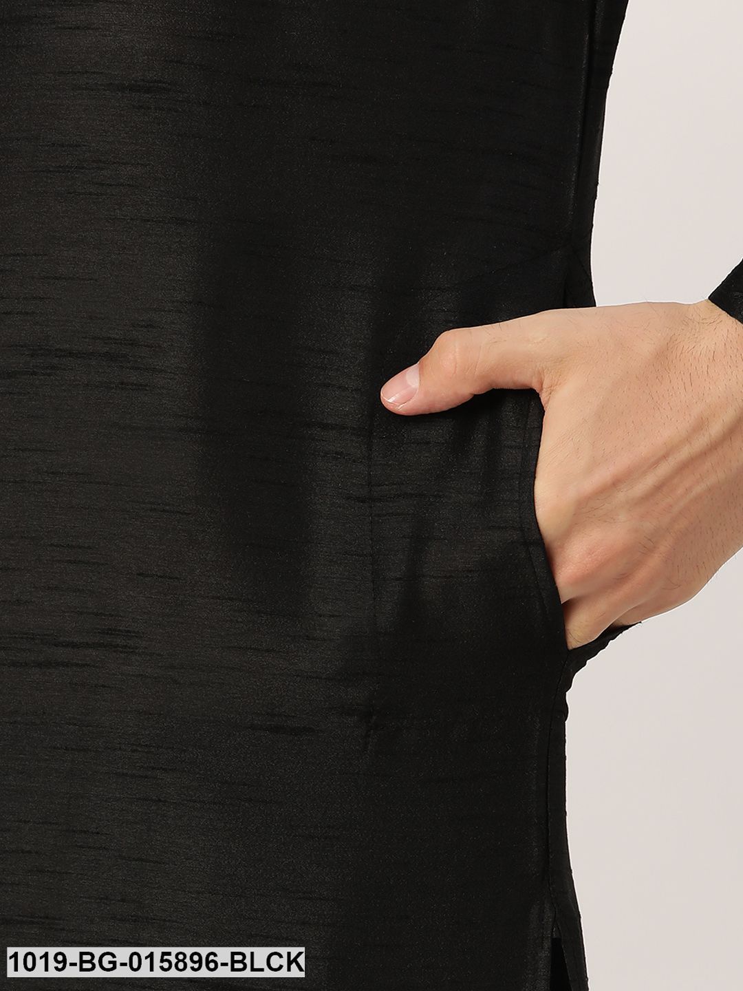 Men's Silk Blend Black Kurta Pyjama & Peach Nehru jacket Combo