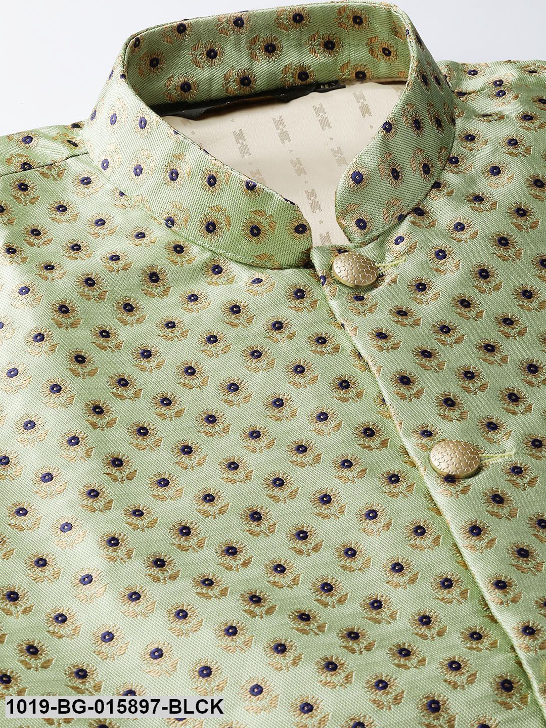 Men's Silk Blend Black Kurta Pyjama & Pista Green Nehru jacket Combo