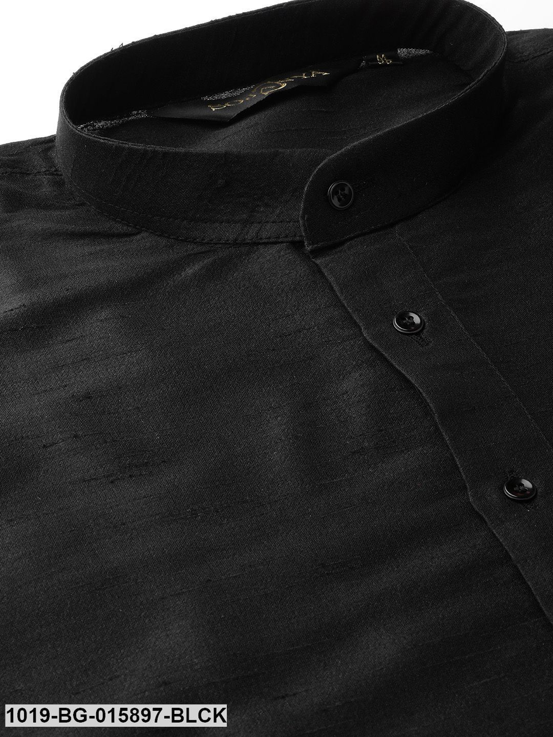 Men's Silk Blend Black Kurta Pyjama & Pista Green Nehru jacket Combo